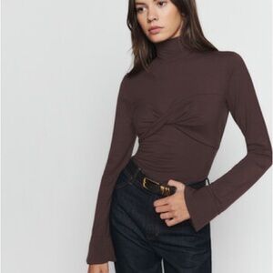 Reformation Zaire Knit Top - long sleeve brown turtleneck open back